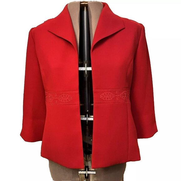 COLDWATER CREEK. Size 16. Embroidered Open Front Red Lined Jacket. GB - Picture 1 of 7